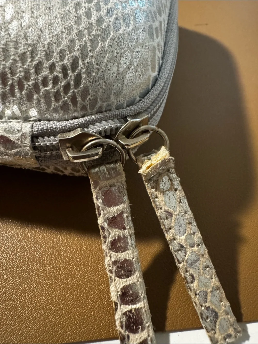 Snake-Embossed Grey Makeup Organizer Pouch